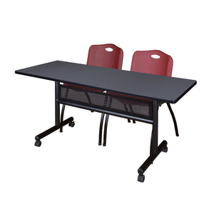 Kobe Flip Top Privacy Training Table and Chair Package, Kobe 60" x 24" Flip Top Mobile Nesting Table with Modesty Panel and 2 "M" Stack Chairs