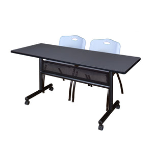 Kobe Flip Top Privacy Training Table and Chair Package, Kobe 60" x 24" Flip Top Mobile Nesting Table with Modesty Panel and 2 "M" Stack Chairs