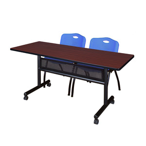 Kobe Flip Top Privacy Training Table and Chair Package, Kobe 60" x 24" Flip Top Mobile Nesting Table with Modesty Panel and 2 "M" Stack Chairs