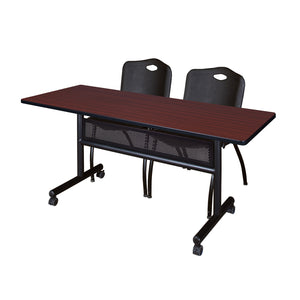 Kobe Flip Top Privacy Training Table and Chair Package, Kobe 60" x 24" Flip Top Mobile Nesting Table with Modesty Panel and 2 "M" Stack Chairs