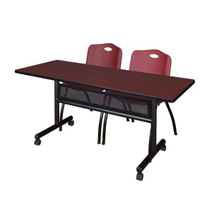 Kobe Flip Top Privacy Training Table and Chair Package, Kobe 60" x 24" Flip Top Mobile Nesting Table with Modesty Panel and 2 "M" Stack Chairs