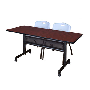 Kobe Flip Top Privacy Training Table and Chair Package, Kobe 60" x 24" Flip Top Mobile Nesting Table with Modesty Panel and 2 "M" Stack Chairs