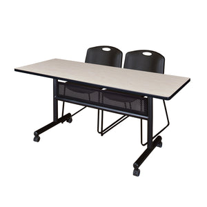 Kobe Flip Top Privacy Training Table and Chair Package, Kobe 60" x 24" Flip Top Mobile Nesting Table with Modesty Panel and 2 Zeng Stack Chairs