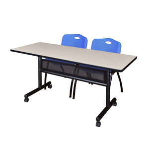 Kobe Flip Top Privacy Training Table and Chair Package, Kobe 60" x 24" Flip Top Mobile Nesting Table with Modesty Panel and 2 "M" Stack Chairs