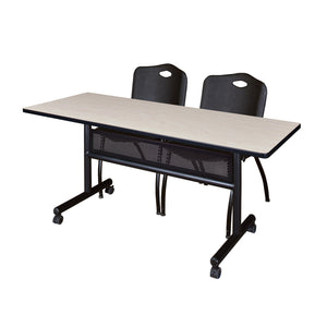 Kobe Flip Top Privacy Training Table and Chair Package, Kobe 60" x 24" Flip Top Mobile Nesting Table with Modesty Panel and 2 "M" Stack Chairs