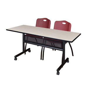 Kobe Flip Top Privacy Training Table and Chair Package, Kobe 60" x 24" Flip Top Mobile Nesting Table with Modesty Panel and 2 "M" Stack Chairs