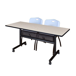 Kobe Flip Top Privacy Training Table and Chair Package, Kobe 60" x 24" Flip Top Mobile Nesting Table with Modesty Panel and 2 "M" Stack Chairs