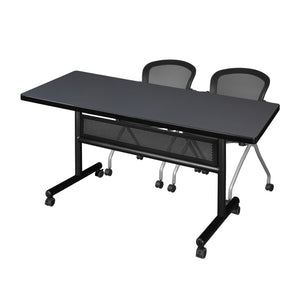 Kobe Flip Top Privacy Training Table and Chair Package, Kobe 60" x 30" Flip Top Mobile Nesting Table with Modesty Panel and 2 Cadence Nesting Chairs