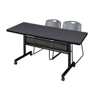 Kobe Flip Top Privacy Training Table and Chair Package, Kobe 60" x 30" Flip Top Mobile Nesting Table with Modesty Panel and 2 Zeng Stack Chairs