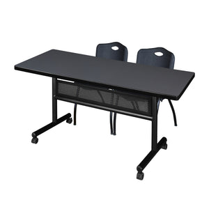 Kobe Flip Top Privacy Training Table and Chair Package, Kobe 60" x 30" Flip Top Mobile Nesting Table with Modesty Panel and 2 "M" Stack Chairs
