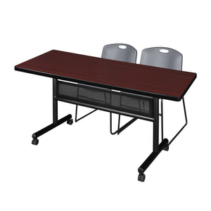 Kobe Flip Top Privacy Training Table and Chair Package, Kobe 60" x 30" Flip Top Mobile Nesting Table with Modesty Panel and 2 Zeng Stack Chairs