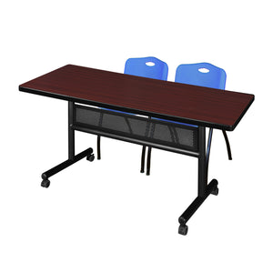 Kobe Flip Top Privacy Training Table and Chair Package, Kobe 60" x 30" Flip Top Mobile Nesting Table with Modesty Panel and 2 "M" Stack Chairs
