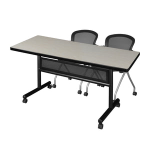 Kobe Flip Top Privacy Training Table and Chair Package, Kobe 60" x 30" Flip Top Mobile Nesting Table with Modesty Panel and 2 Cadence Nesting Chairs