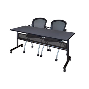 Kobe Flip Top Privacy Training Table and Chair Package, Kobe 72" x 24" Flip Top Mobile Nesting Table with Modesty Panel and 2 Cadence Nesting Chairs