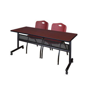 Kobe Flip Top Privacy Training Table and Chair Package, Kobe 72" x 24" Flip Top Mobile Nesting Table with Modesty Panel and 2 "M" Stack Chairs