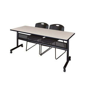Kobe Flip Top Privacy Training Table and Chair Package, Kobe 72" x 24" Flip Top Mobile Nesting Table with Modesty Panel and 2 Zeng Stack Chairs