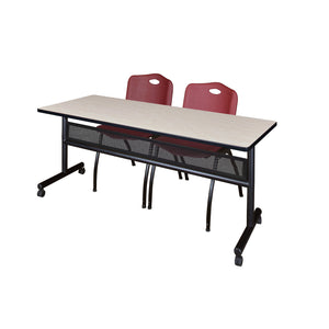 Kobe Flip Top Privacy Training Table and Chair Package, Kobe 72" x 24" Flip Top Mobile Nesting Table with Modesty Panel and 2 "M" Stack Chairs
