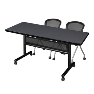 Kobe Flip Top Privacy Training Table and Chair Package, Kobe 72" x 30" Flip Top Mobile Nesting Table with Modesty Panel and 2 Cadence Nesting Chairs