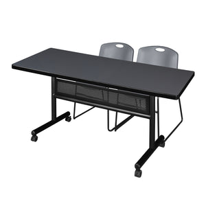 Kobe Flip Top Privacy Training Table and Chair Package, Kobe 72" x 30" Flip Top Mobile Nesting Table with Modesty Panel and 2 Zeng Stack Chairs