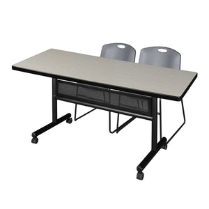 Kobe Flip Top Privacy Training Table and Chair Package, Kobe 72" x 30" Flip Top Mobile Nesting Table with Modesty Panel and 2 Zeng Stack Chairs