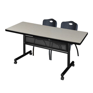 Kobe Flip Top Privacy Training Table and Chair Package, Kobe 72" x 30" Flip Top Mobile Nesting Table with Modesty Panel and 2 "M" Stack Chairs