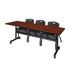 Kobe Flip Top Privacy Training Table and Chair Package, Kobe 84" x 24" Flip Top Mobile Nesting Table with Modesty Panel and 3 "M" Stack Chairs