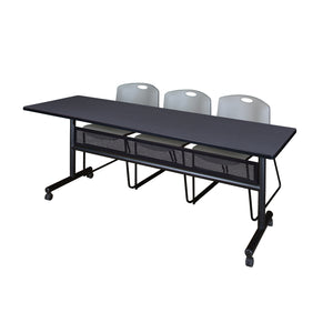 Kobe Flip Top Privacy Training Table and Chair Package, Kobe 84" x 24" Flip Top Mobile Nesting Table with Modesty Panel and 3 Zeng Stack Chairs