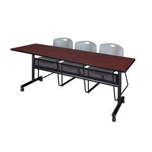Kobe Flip Top Privacy Training Table and Chair Package, Kobe 84" x 24" Flip Top Mobile Nesting Table with Modesty Panel and 3 Zeng Stack Chairs