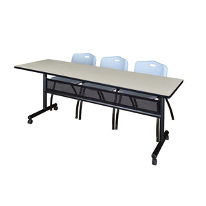Kobe Flip Top Privacy Training Table and Chair Package, Kobe 84" x 24" Flip Top Mobile Nesting Table with Modesty Panel and 3 "M" Stack Chairs