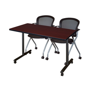 Kobe Mobile Training Table and Chair Package, Kobe 48" x 24" Mobile T-Base Training/Seminar Table with 2 Cadence Nesting Chairs