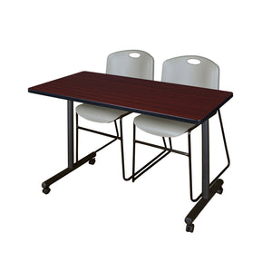 Kobe Mobile Training Table and Chair Package, Kobe 48" x 24" Mobile T-Base Training/Seminar Table with 2 Zeng Stack Chairs