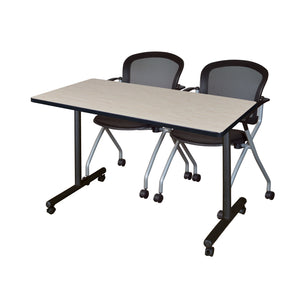 Kobe Mobile Training Table and Chair Package, Kobe 48" x 24" Mobile T-Base Training/Seminar Table with 2 Cadence Nesting Chairs