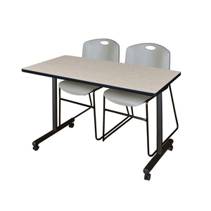 Kobe Mobile Training Table and Chair Package, Kobe 48" x 24" Mobile T-Base Training/Seminar Table with 2 Zeng Stack Chairs