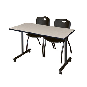 Kobe Mobile Training Table and Chair Package, Kobe 48" x 24" Mobile T-Base Training/Seminar Table with 2 "M" Stack Chairs