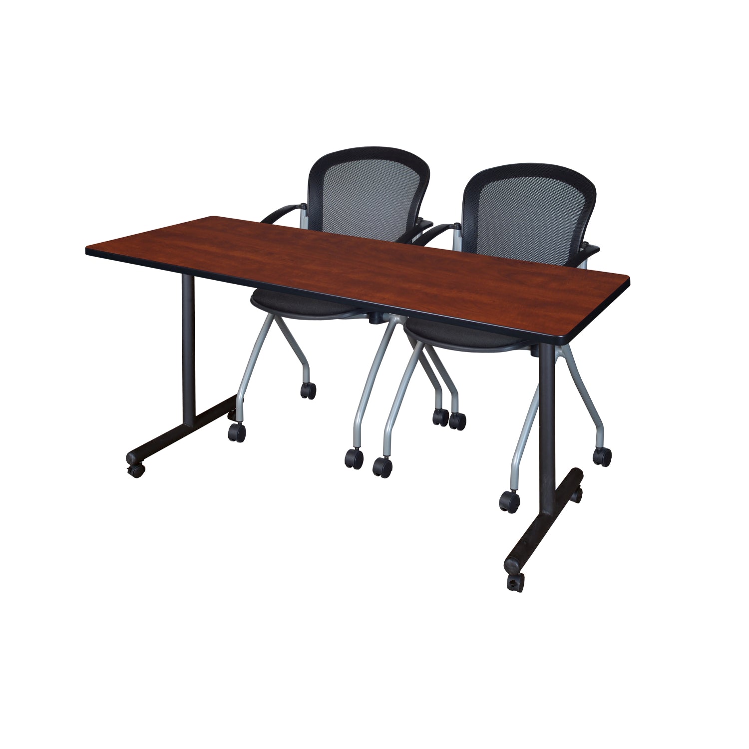 Kobe Mobile Training Table and Chair Package, Kobe 60" x 24" Mobile T-Base Training/Seminar Table with 2 Cadence Nesting Chairs