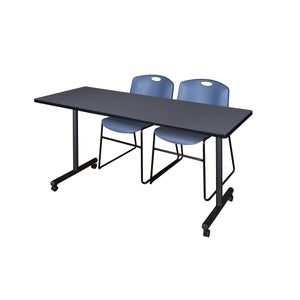 Kobe Mobile Training Table and Chair Package, Kobe 60" x 24" Mobile T-Base Training/Seminar Table with 2 Zeng Stack Chairs