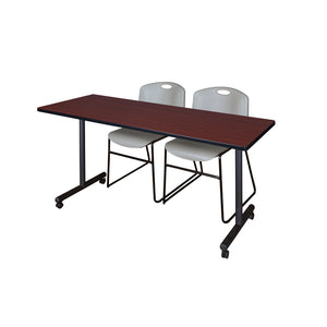 Kobe Mobile Training Table and Chair Package, Kobe 60" x 24" Mobile T-Base Training/Seminar Table with 2 Zeng Stack Chairs