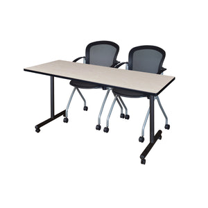 Kobe Mobile Training Table and Chair Package, Kobe 60" x 24" Mobile T-Base Training/Seminar Table with 2 Cadence Nesting Chairs