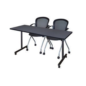 Kobe Mobile Training Table and Chair Package, Kobe 66" x 24" Mobile T-Base Training/Seminar Table with 2 Cadence Nesting Chairs