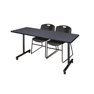 Kobe Mobile Training Table and Chair Package, Kobe 66" x 24" Mobile T-Base Training/Seminar Table with 2 Zeng Stack Chairs