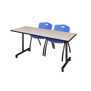 Kobe Mobile Training Table and Chair Package, Kobe 66" x 24" Mobile T-Base Training/Seminar Table with 2 "M" Stack Chairs
