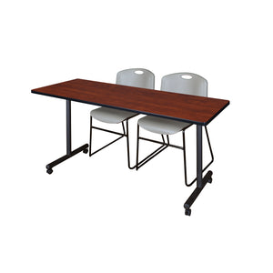 Kobe Mobile Training Table and Chair Package, Kobe 72" x 24" Mobile T-Base Training/Seminar Table with 2 Zeng Stack Chairs