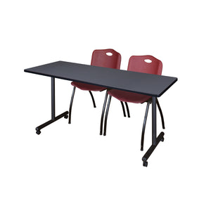 Kobe Mobile Training Table and Chair Package, Kobe 72" x 24" Mobile T-Base Training/Seminar Table with 2 "M" Stack Chairs