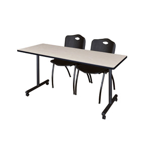Kobe Mobile Training Table and Chair Package, Kobe 72" x 24" Mobile T-Base Training/Seminar Table with 2 "M" Stack Chairs