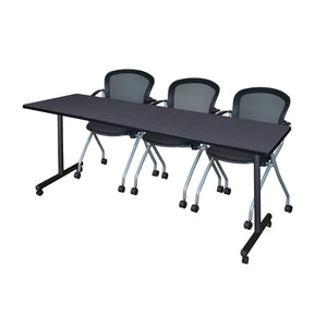 Kobe Mobile Training Table and Chair Package, Kobe 84" x 24" Mobile T-Base Training/Seminar Table with 3 Cadence Nesting Chairs