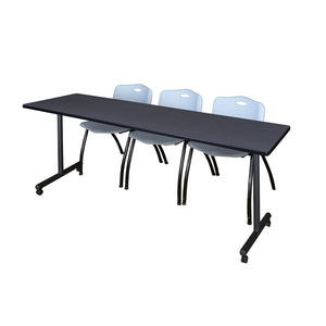 Kobe Mobile Training Table and Chair Package, Kobe 84" x 24" Mobile T-Base Training/Seminar Table with 3 "M" Stack Chairs