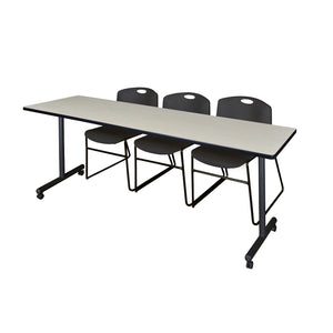Kobe Mobile Training Table and Chair Package, Kobe 84" x 24" Mobile T-Base Training/Seminar Table with 3 Zeng Stack Chairs