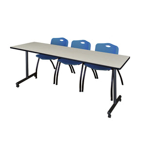 Kobe Mobile Training Table and Chair Package, Kobe 84" x 24" Mobile T-Base Training/Seminar Table with 3 "M" Stack Chairs
