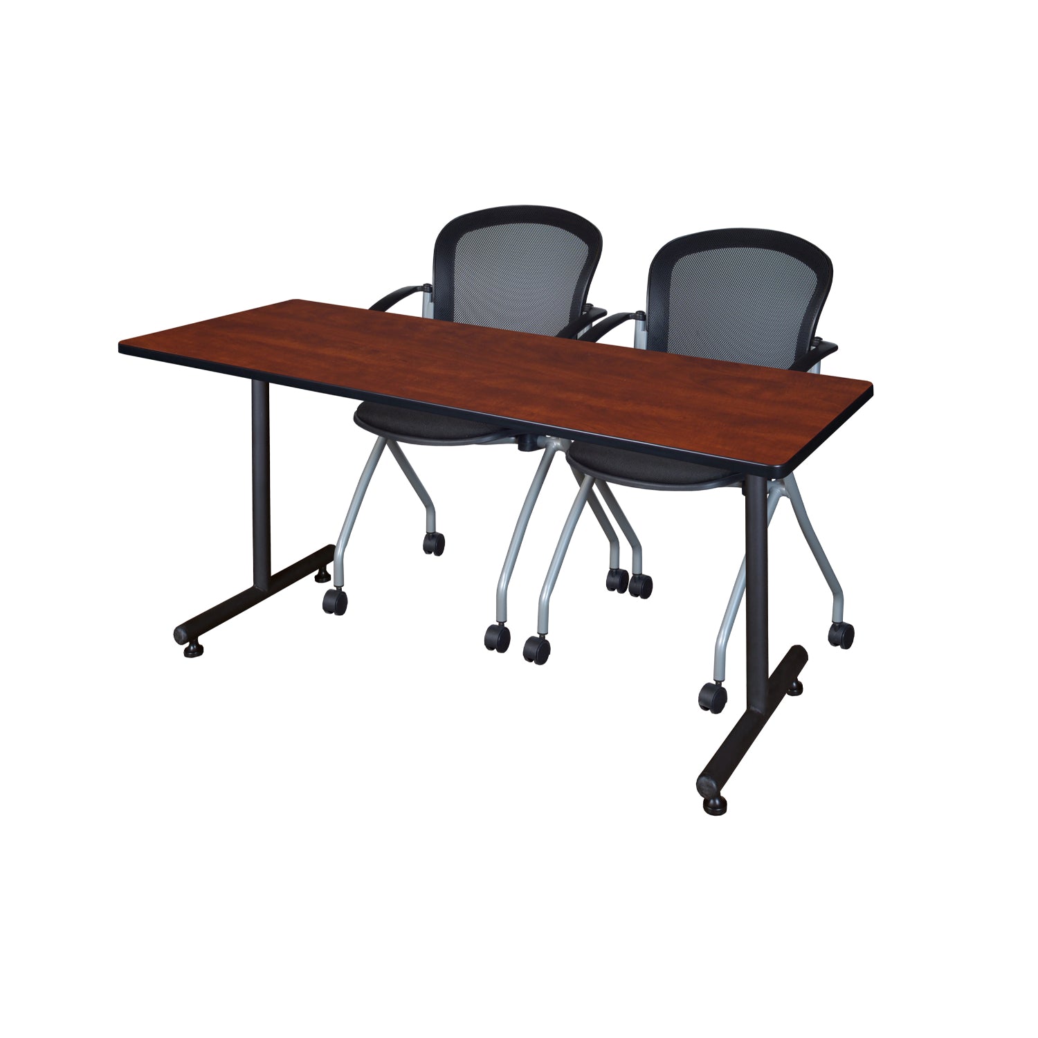 Kobe Training Table and Chair Package, Kobe 60" x 24" T-Base Training/Seminar Table with 2 Cadence Nesting Chairs