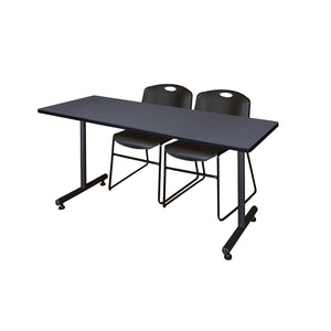 Kobe Training Table and Chair Package, Kobe 60" x 24" T-Base Training/Seminar Table with 2 Zeng Stack Chairs